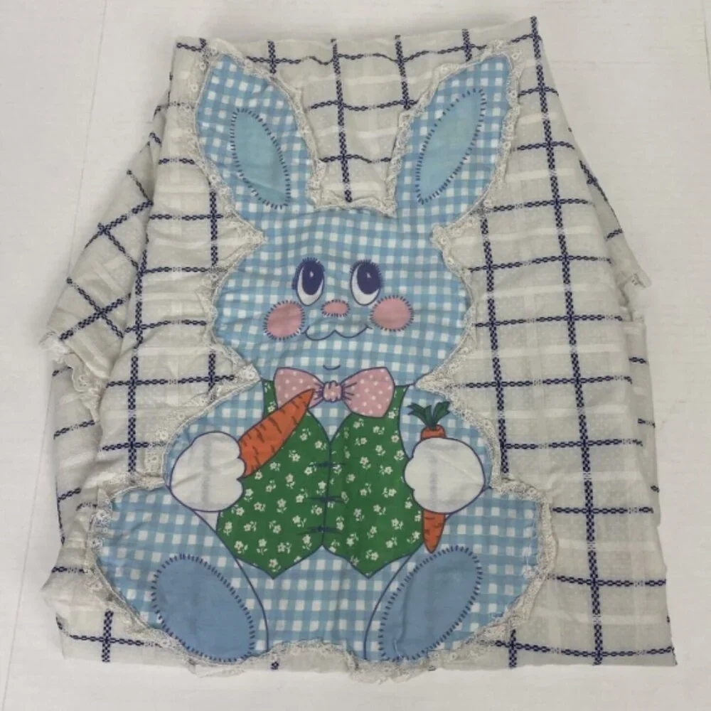 Vintage Baby Blanket Bunny Rabblit Patchwork Double Sided Front Back 44x28 Plaid